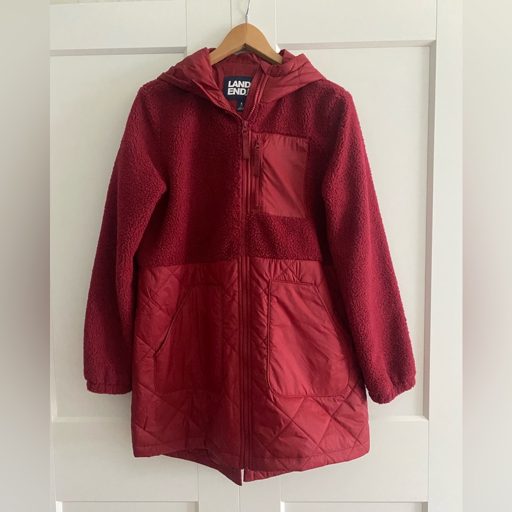 Lands' End Red Puffer Jacket Lightweight Casual Style